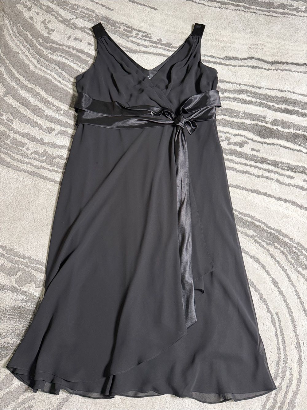 S.L. Fashions Black Sleeveless Wrap Chiffon Midi Dress with Satin Tie